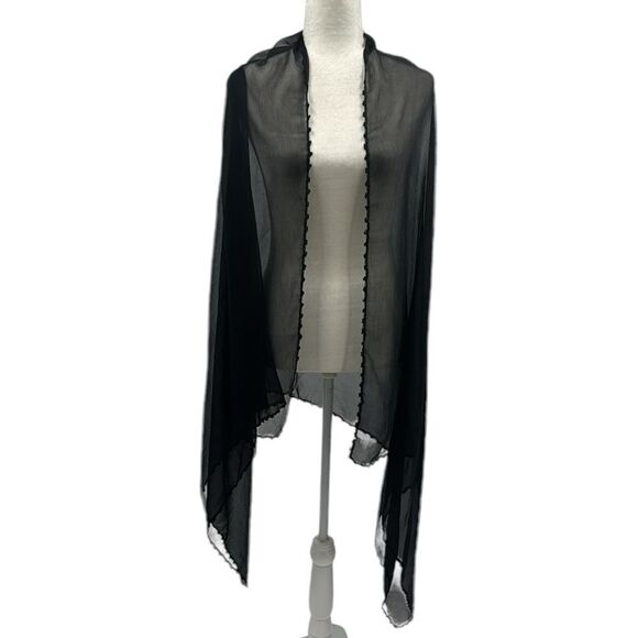 Charter Club Black 100% Silk Wrap With Crochet Trim - Picture 1 of 5